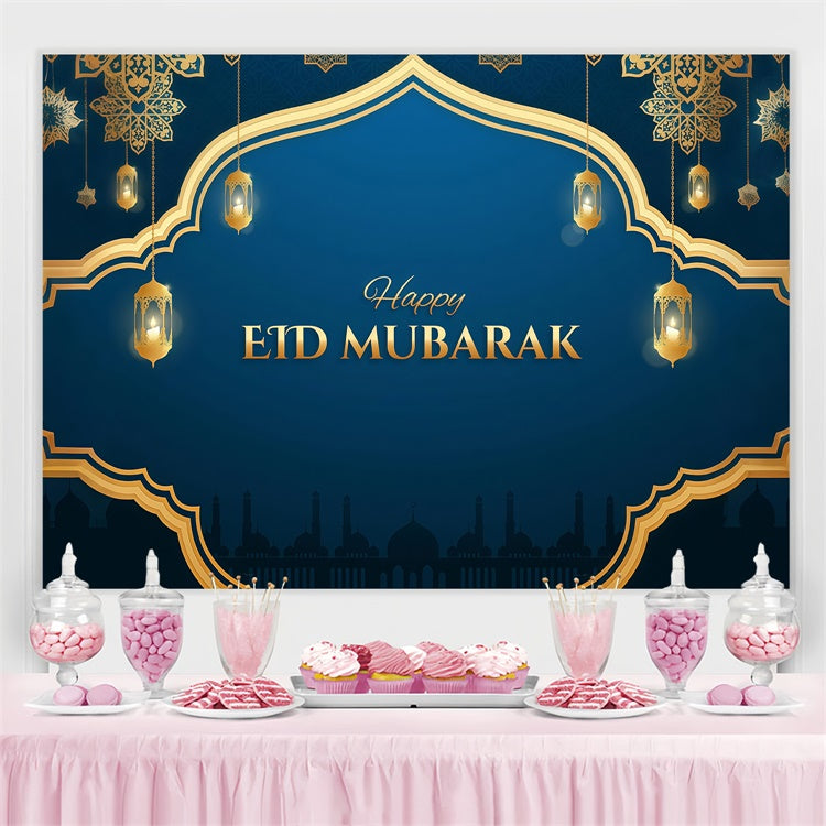 Eid Mubarak Backdrop Ornate Golden Frame Lanterns Backdrop GQ3-100