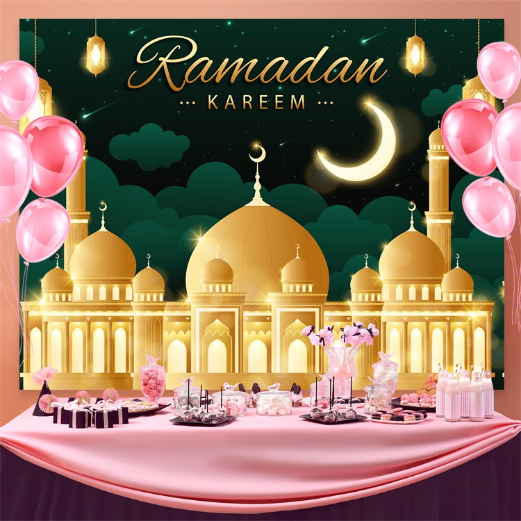 Ramadan Backdrops Majestic Starry Sky Golden Mosque Backdrop GQ3-12