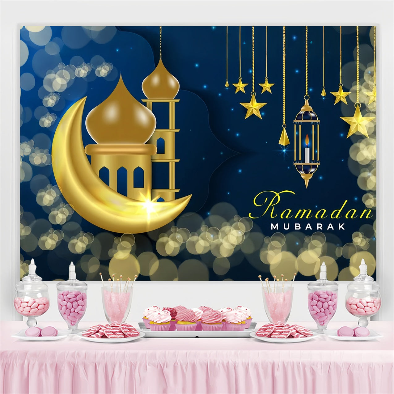 Ramadan Backdrops Golden Moon Starry Night Backdrop GQ3-13