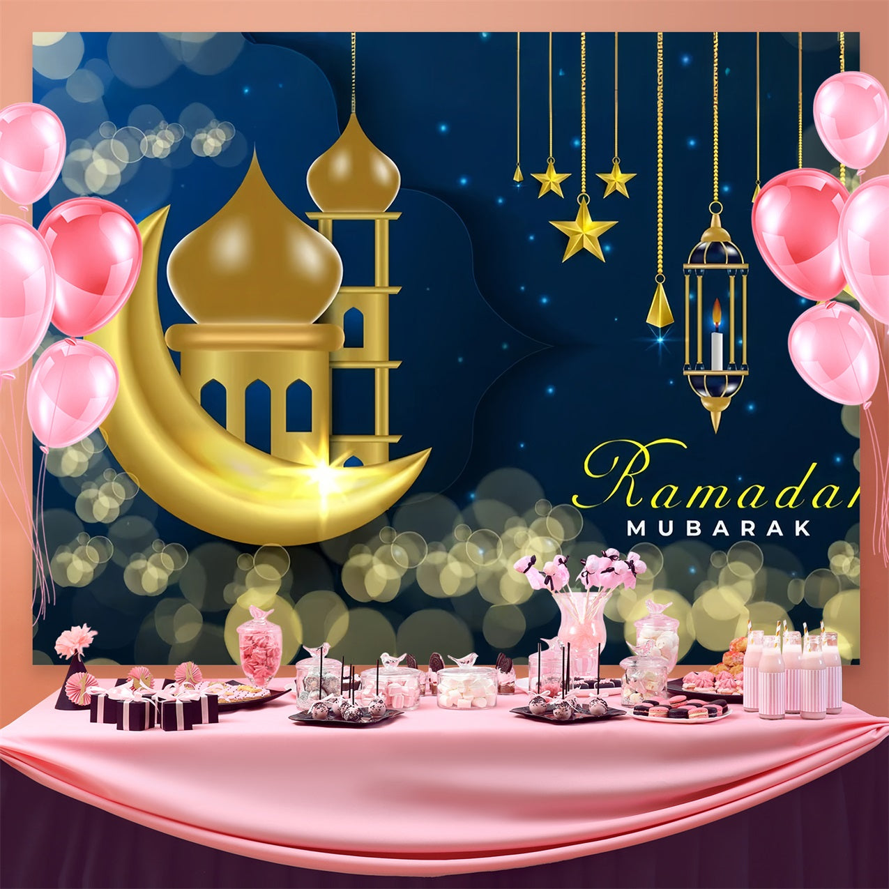Ramadan Backdrops Golden Moon Starry Night Backdrop GQ3-13