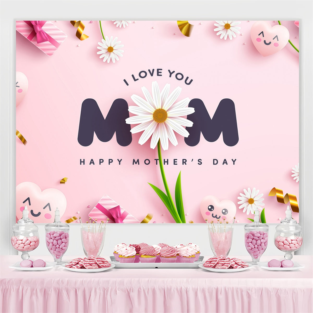 Mother's Day Backdrop Ideas Playful Heart Flowers Custom Backdrop GQ3-134