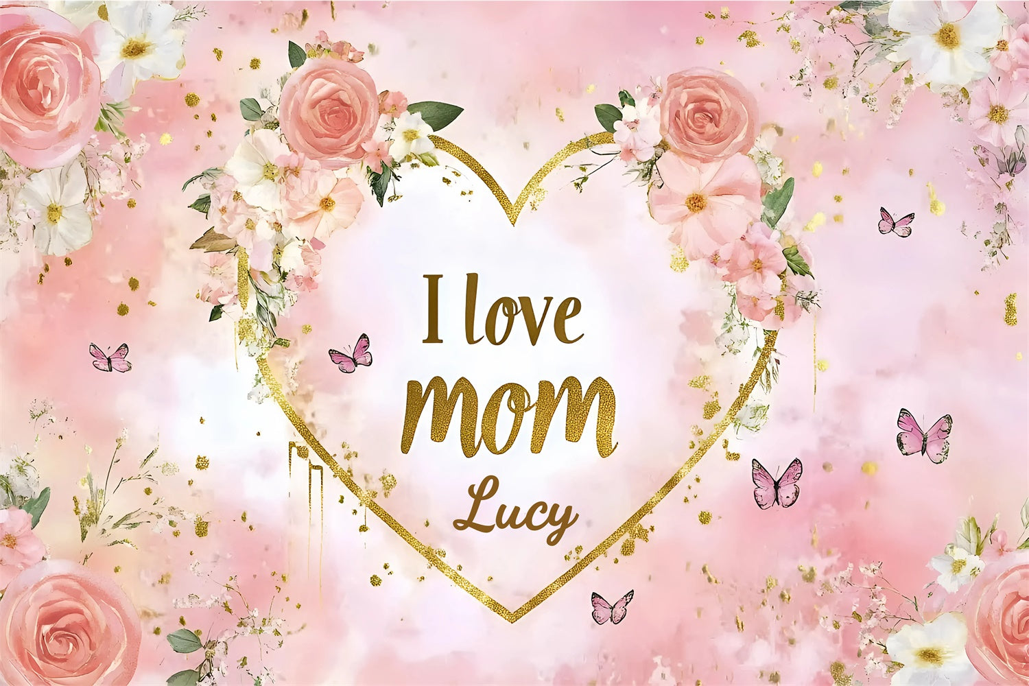 Backdrops For Mother's Day Gold Frame Floral Personalized Backdrop GQ3-136