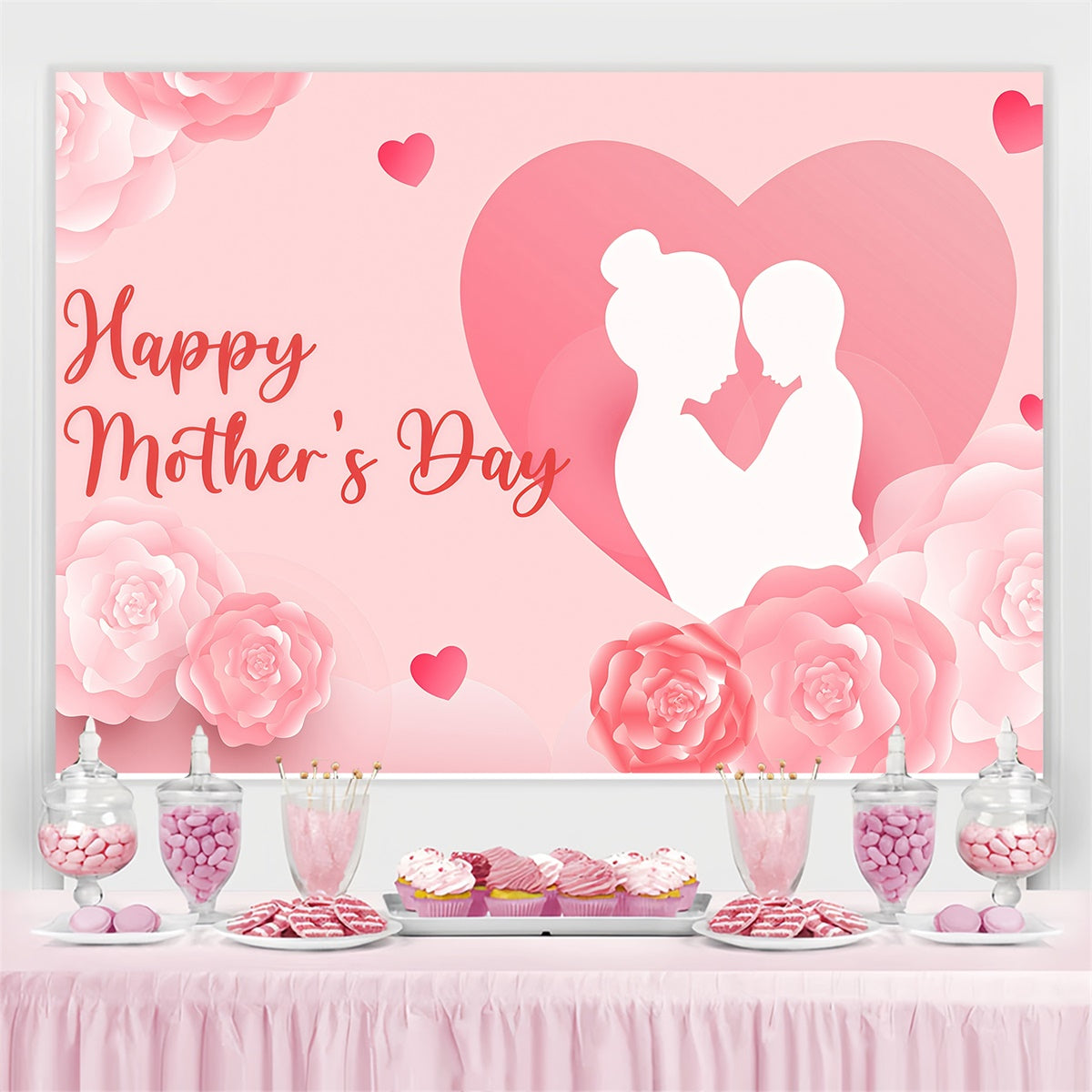 Mothers Day Backdrop Silhouette Flowers Heart Custom Backdrop GQ3-137