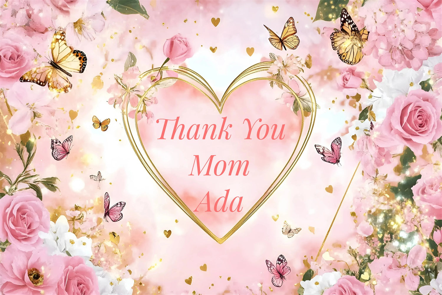 Backdrop For Mothers Day Pastel Floral Gold Heart Custom Backdrop GQ3-139
