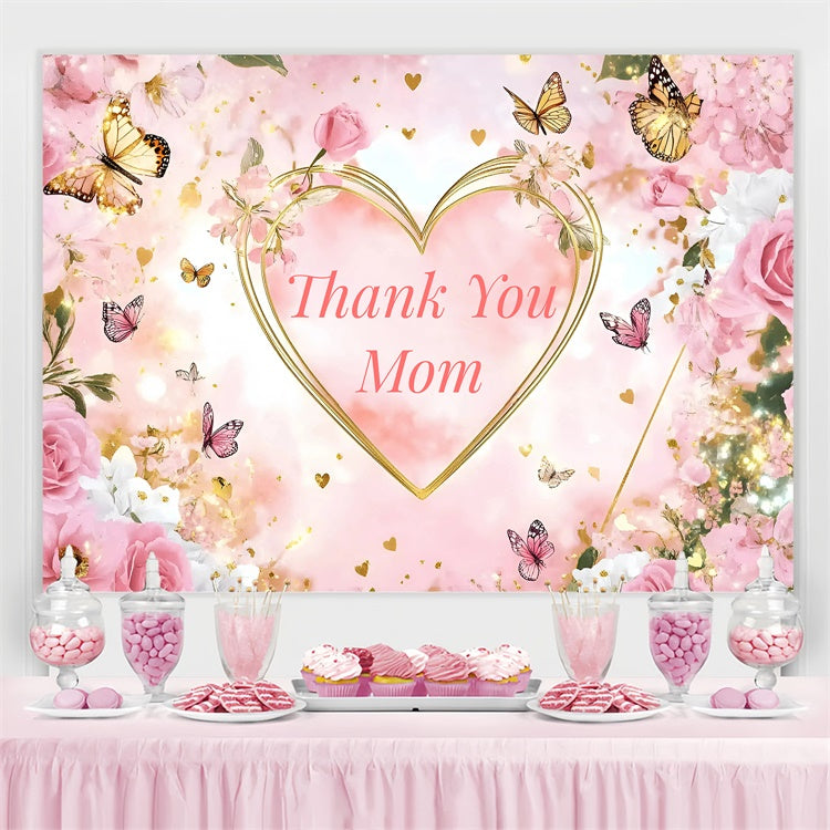 Backdrop For Mothers Day Pastel Floral Gold Heart Custom Backdrop GQ3-139