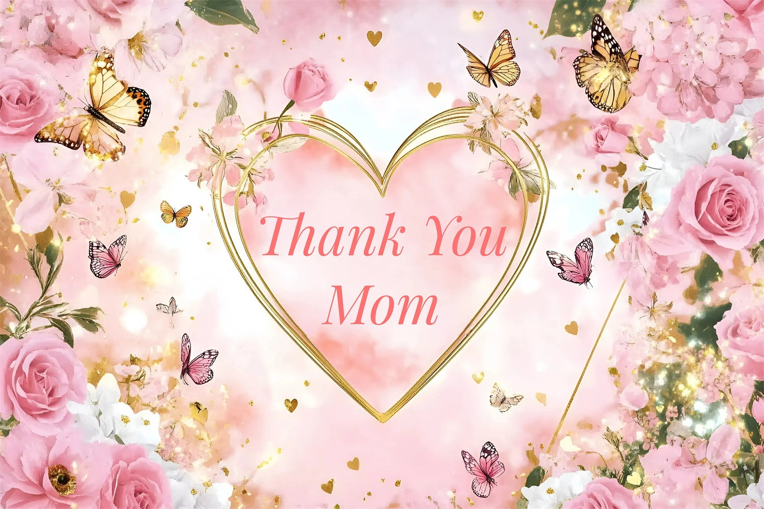 Backdrop For Mothers Day Pastel Floral Gold Heart Custom Backdrop GQ3-139