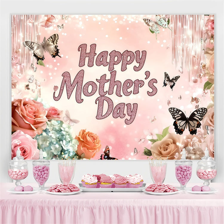 Mother's Day Backdrop Ideas Glitter Butterfly Rose Custom Backdrop GQ3-143