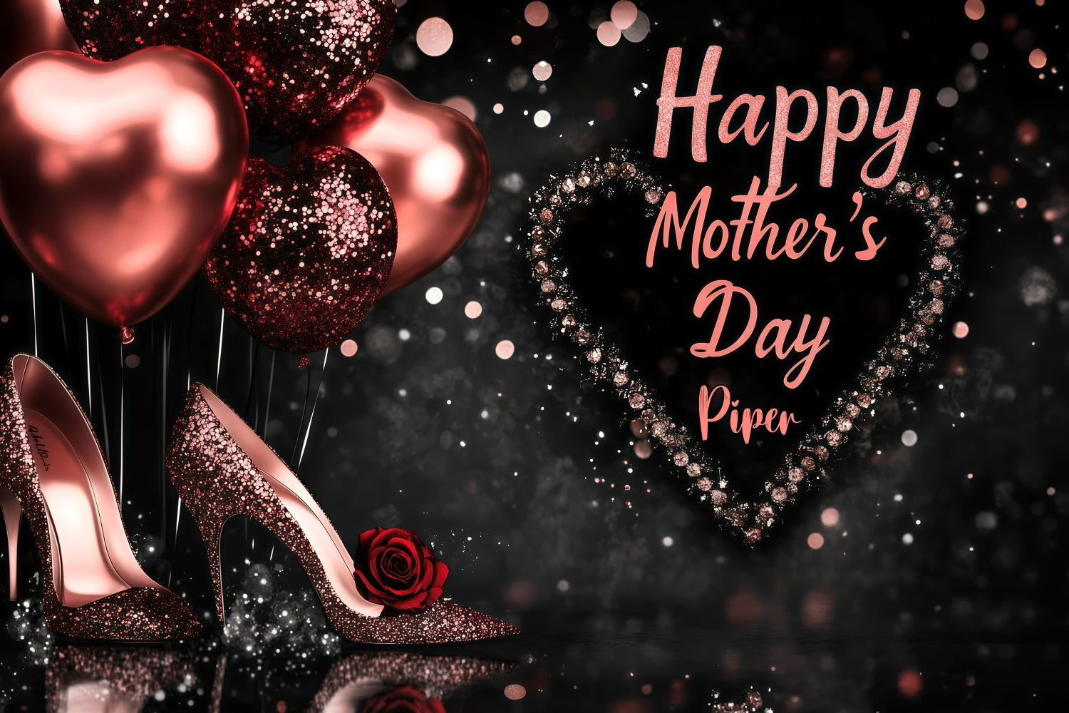 Mothers Day Backdrops Sparkle Heels Balloon Customized Backdrop GQ3-145