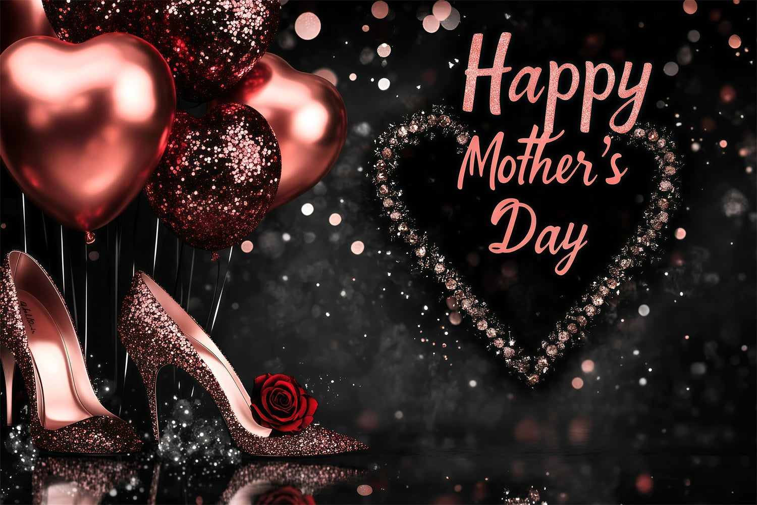 Mothers Day Backdrops Sparkle Heels Balloon Customized Backdrop GQ3-145