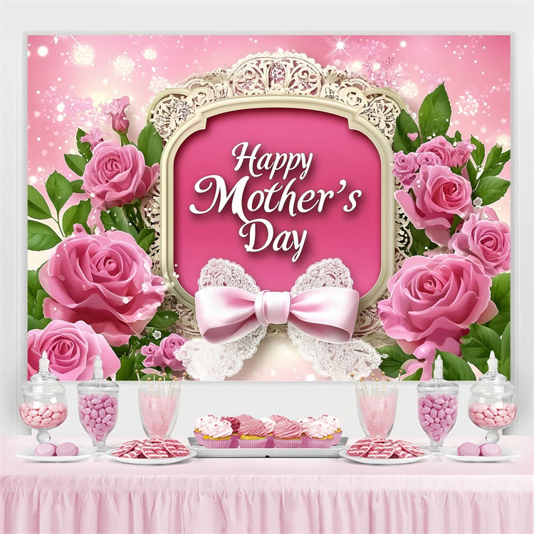 Backdrops For Mother's Day Elegant Rose Lace Bow Customized Backdrop GQ3-147