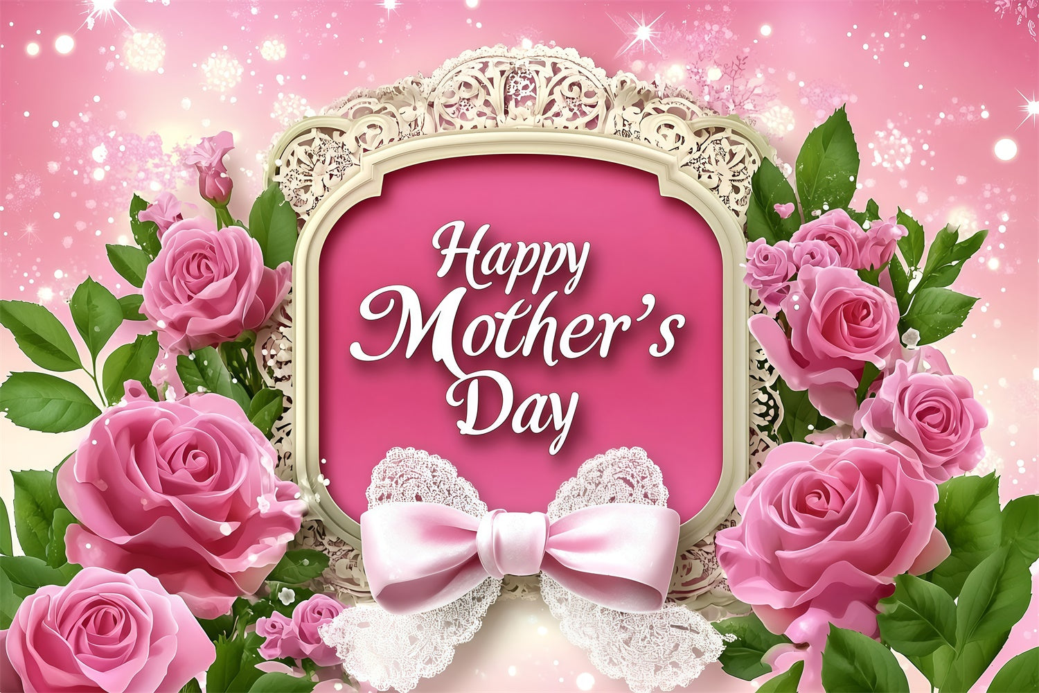 Backdrops For Mother's Day Elegant Rose Lace Bow Customized Backdrop GQ3-147