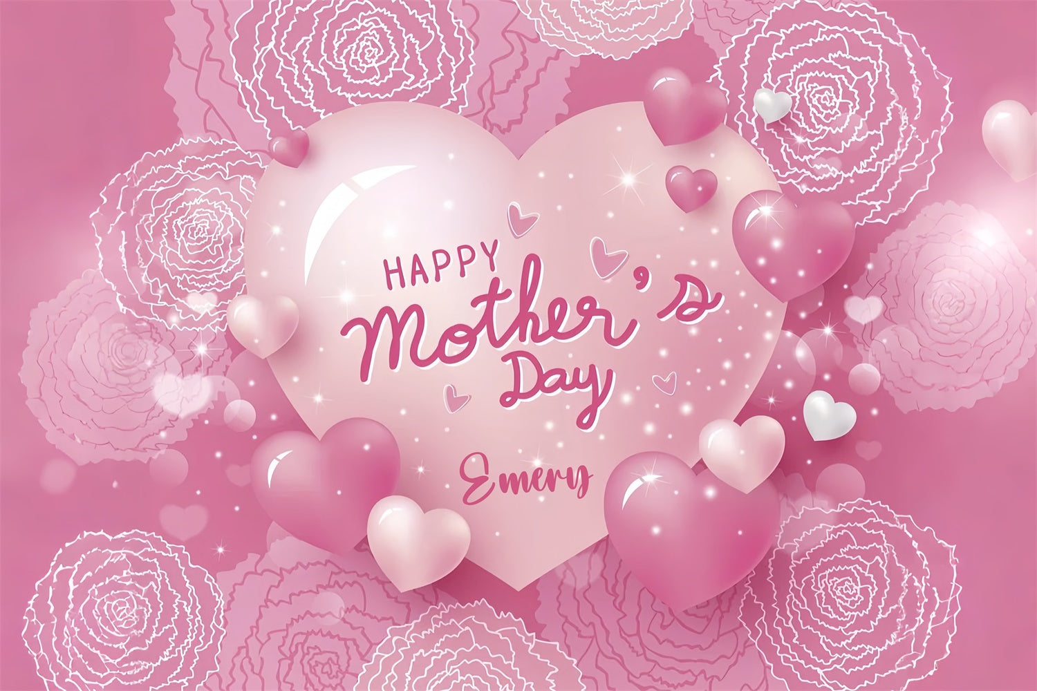 Mother's Day Backdrop Ideas Sparkling Heart Floral Custom Backdrop GQ3-148