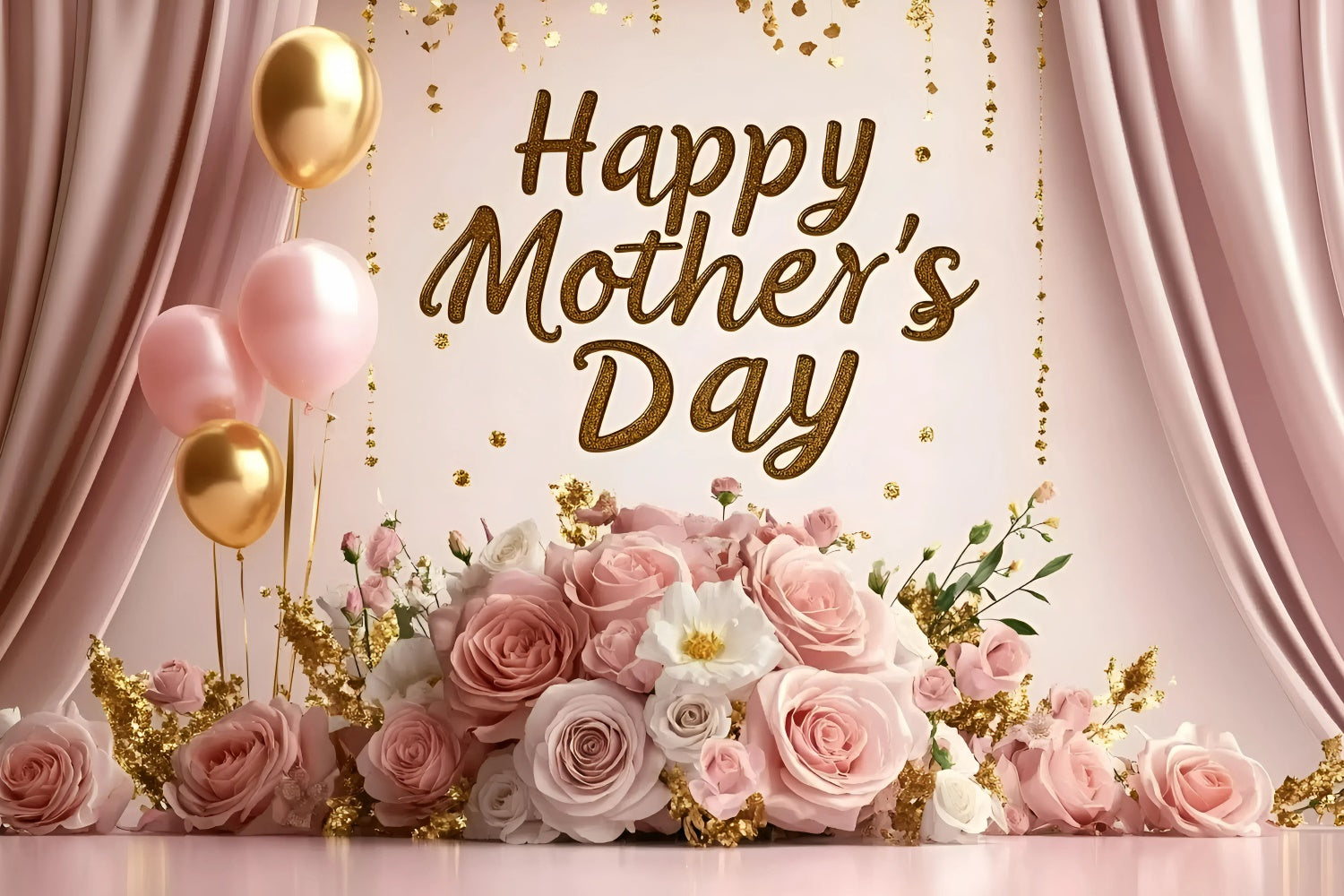 Mother's Day Backdrop Ideas Elegance Pink Roses Customized Backdrop GQ3-158