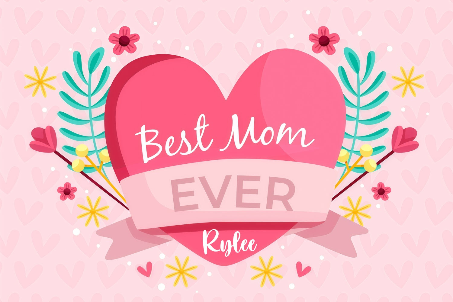 Mother's Day Backdrop Pink Heart Flowers Personalized Backdrop GQ3-165