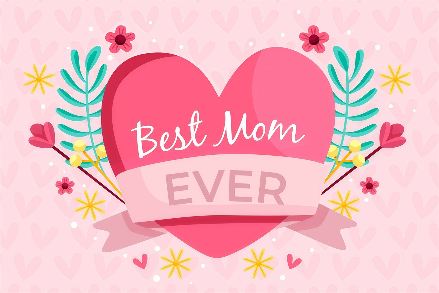 Mother's Day Backdrop Pink Heart Flowers Personalized Backdrop GQ3-165
