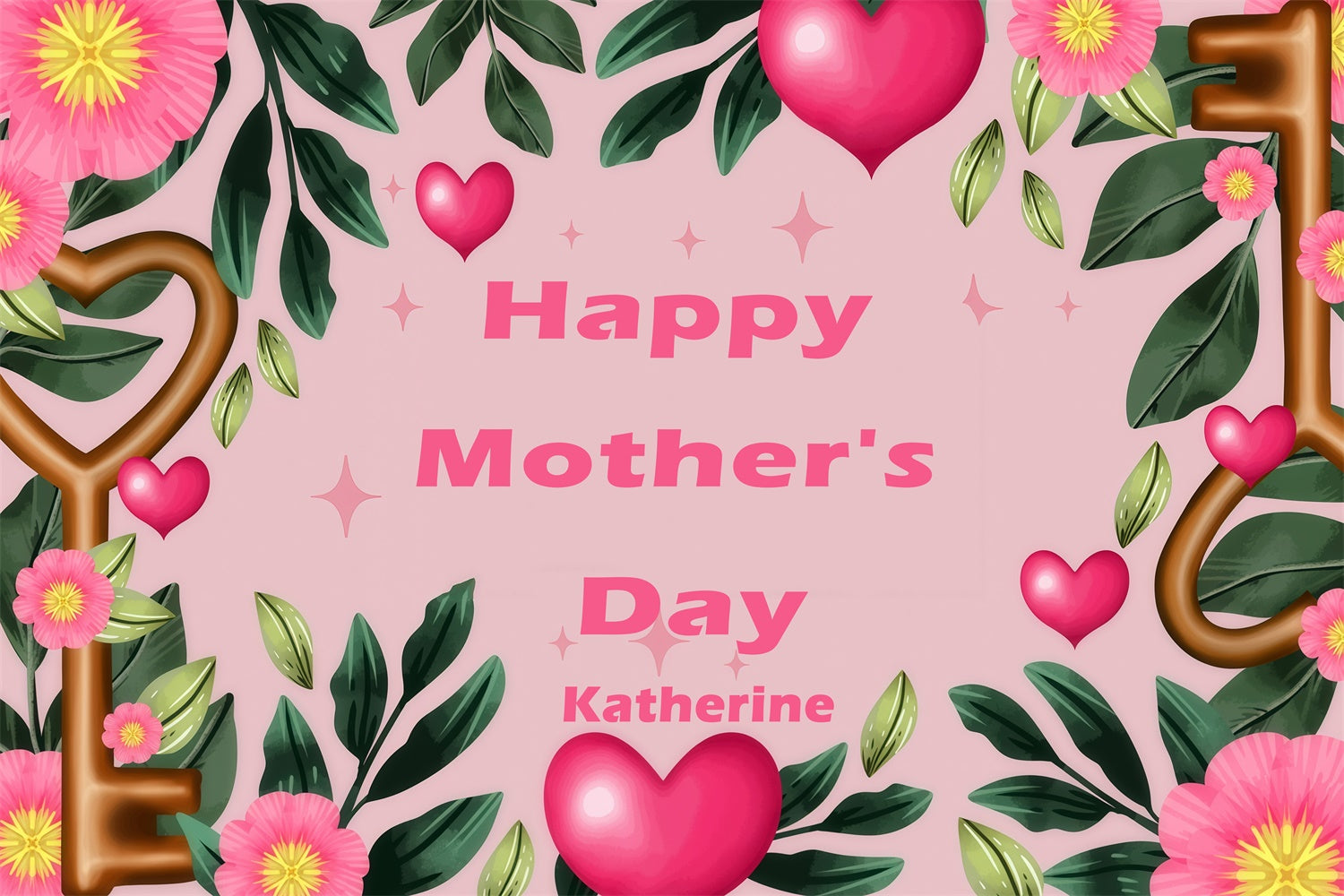 Backdrop For Mothers Day Delicate Greenery Hearts Custom Backdrop GQ3-173