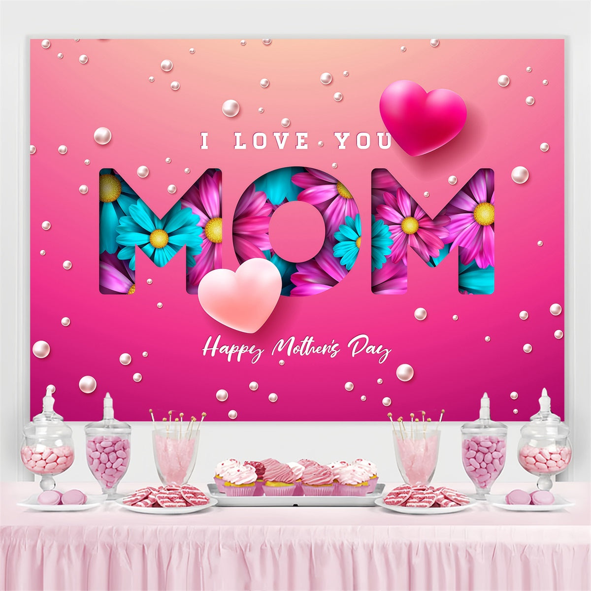 Mother's Day Backdrop Vibrant Floral Heart Personalized Backdrop GQ3-174