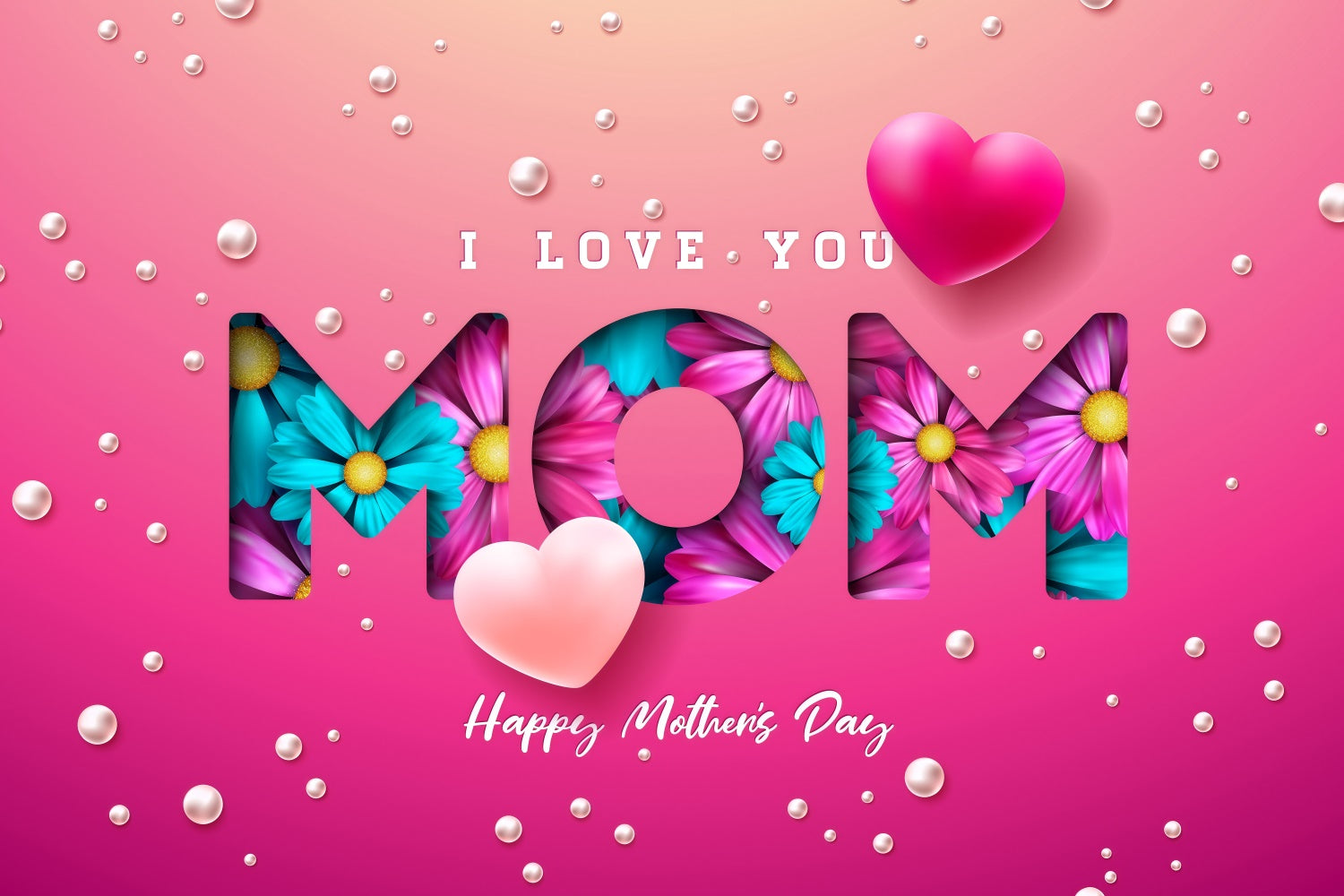 Mother's Day Backdrop Vibrant Floral Heart Personalized Backdrop GQ3-174