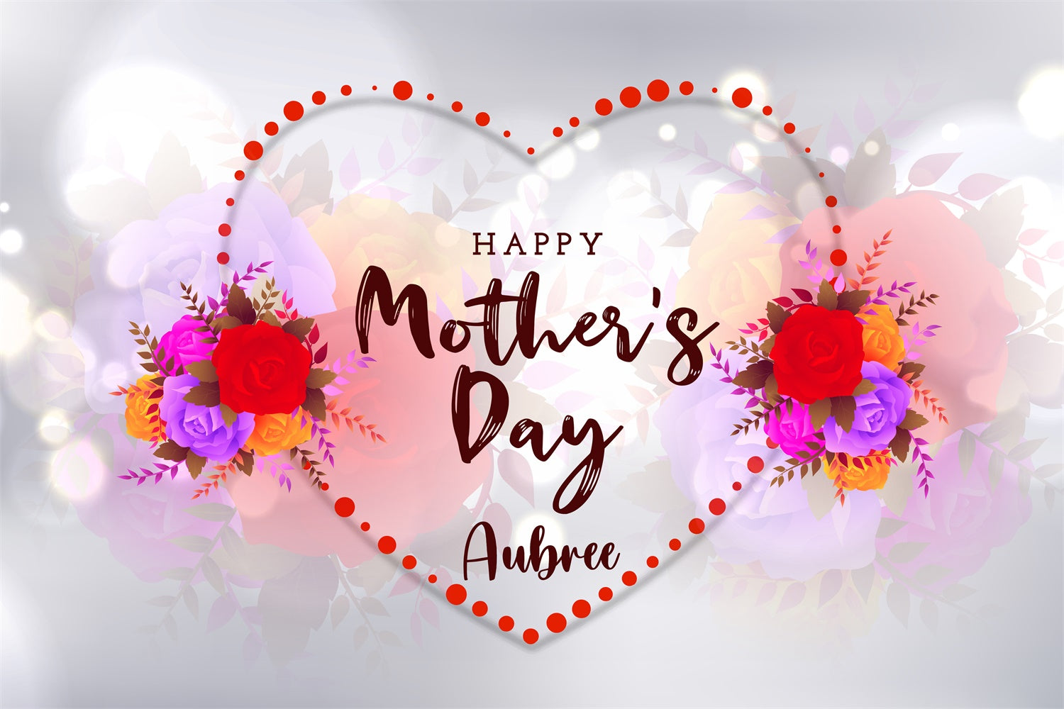 Backdrops For Mother's Day Glow Heart Floral Personalized Backdrop GQ3-176