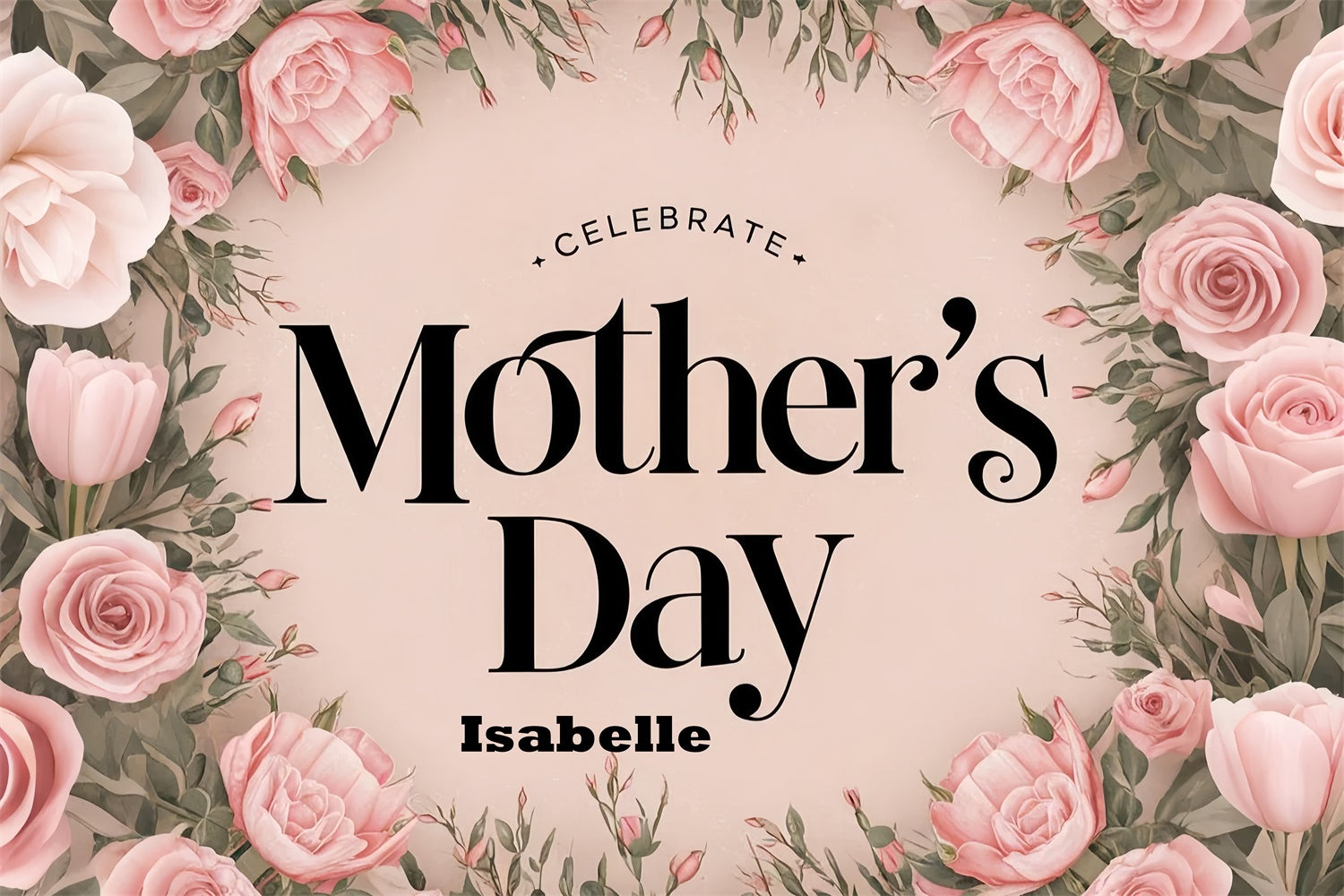 Mothers Day Backdrop Ideas Blush Rose Garland Personalized Backdrop GQ3-180