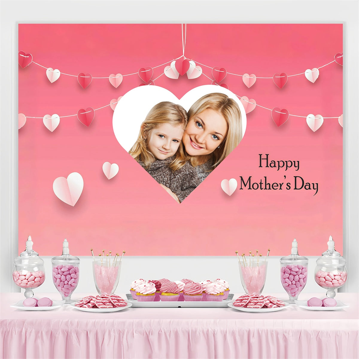 Mothers Day Photo Backdrop Romantic Heart Garland Custom Backdrop GQ3-189