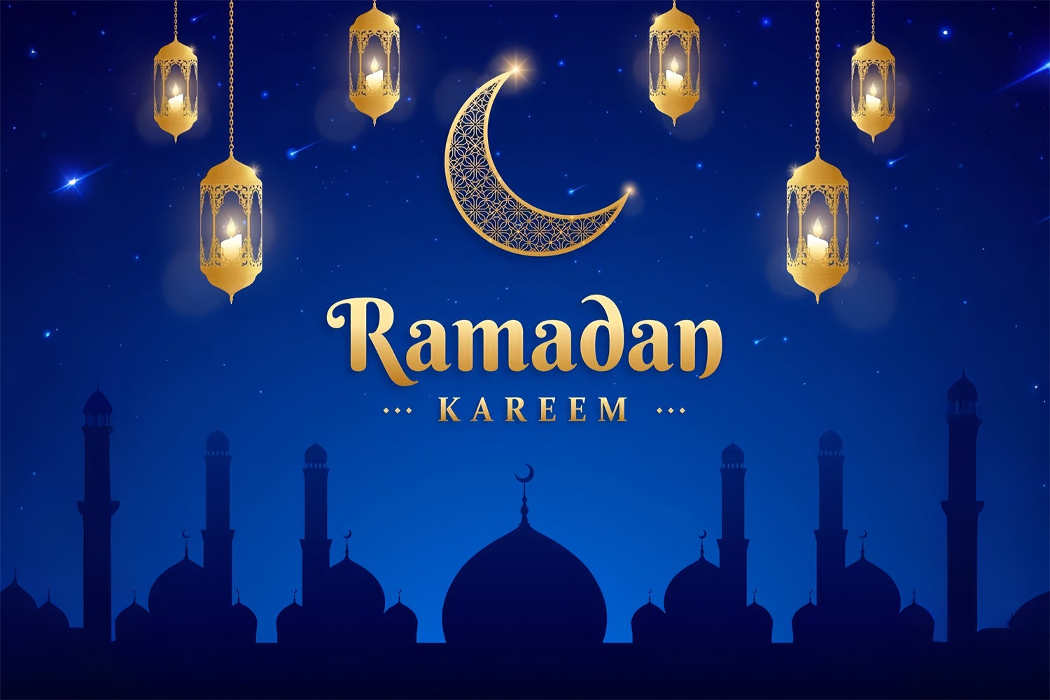 Ramadan Backdrops Gold Crescent Lantern Night Backdrop GQ3-21