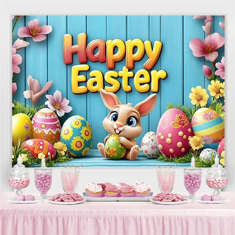 Easter Photo Backdrop Cute Rabbit Flower Personalized Backdrop GQ3-210