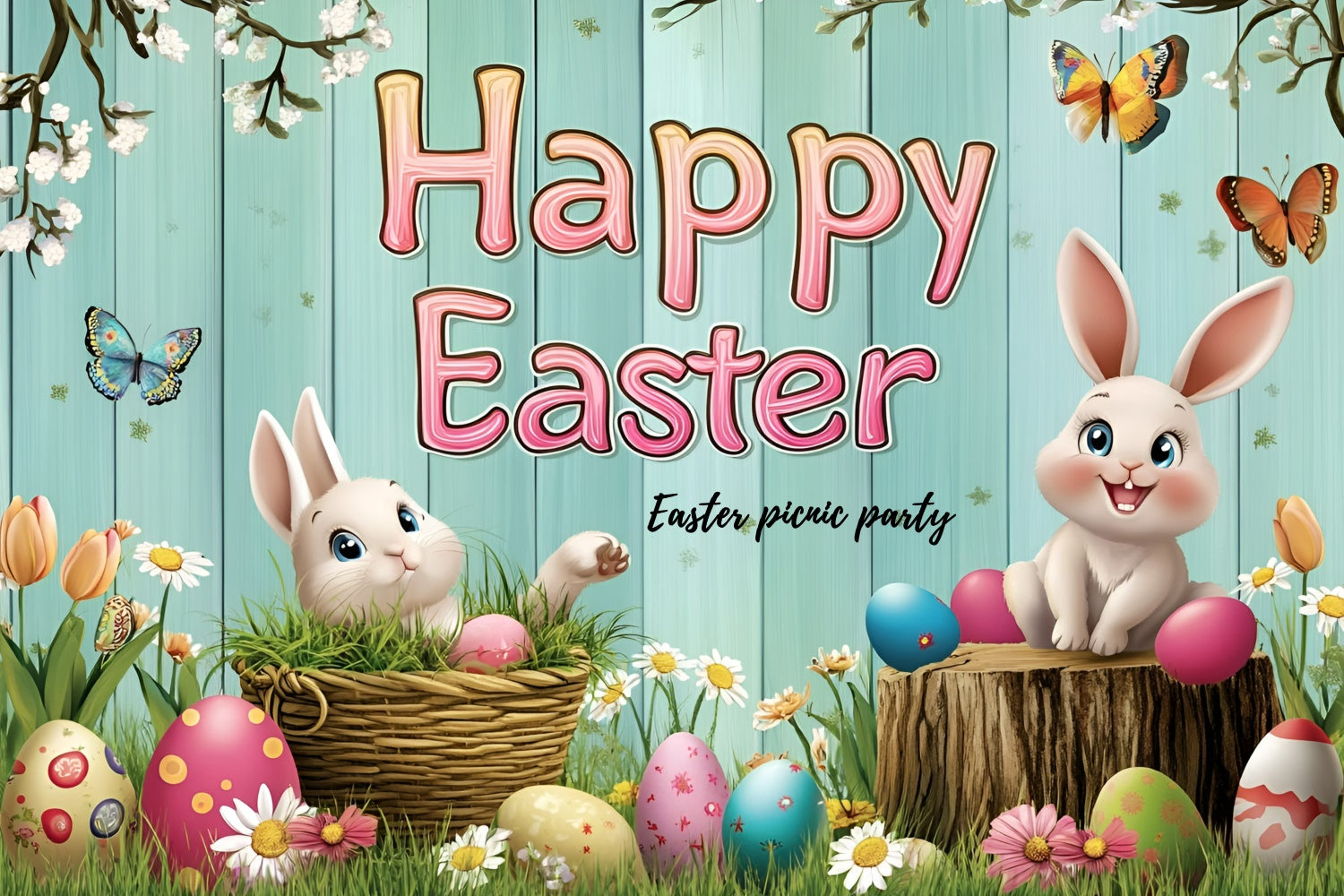 Easter Backdrops Ideas Adorable Bunny Party Customized Backdrop GQ3-211