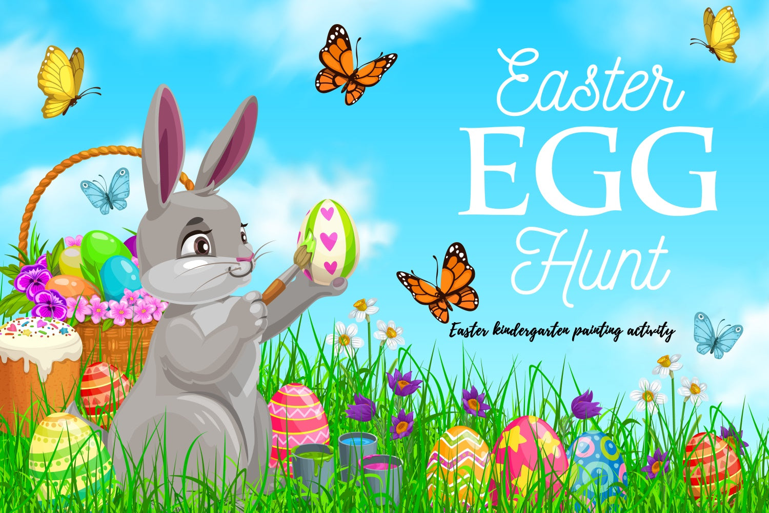 Backdrop For Easter Blue Sky Butterfly Custom Backdrop GQ3-214