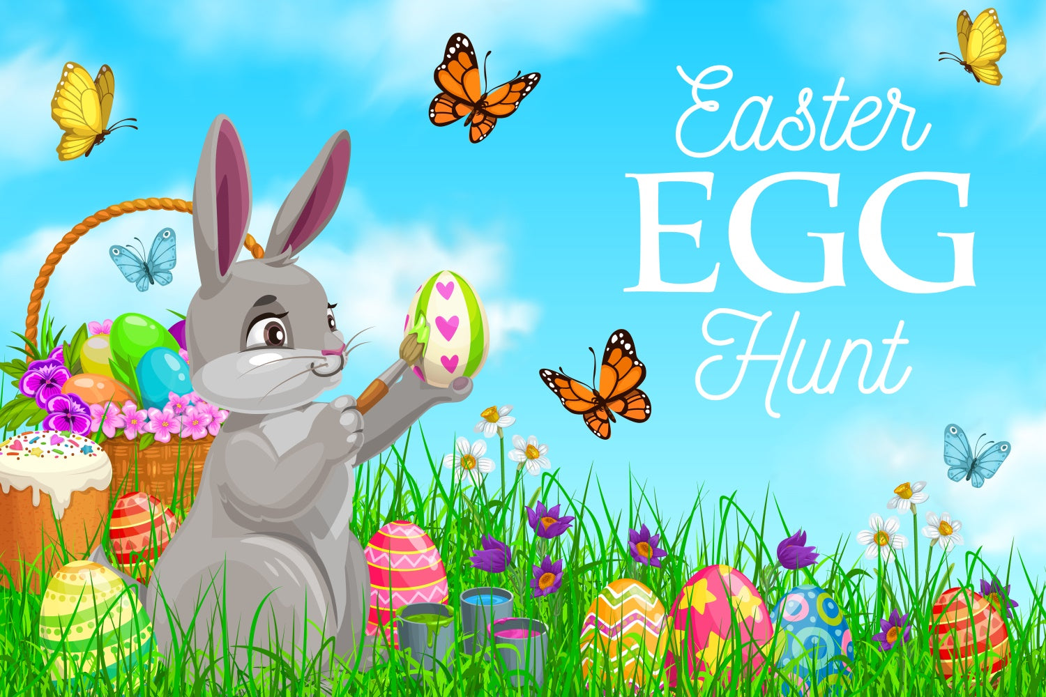 Backdrop For Easter Blue Sky Butterfly Custom Backdrop GQ3-214