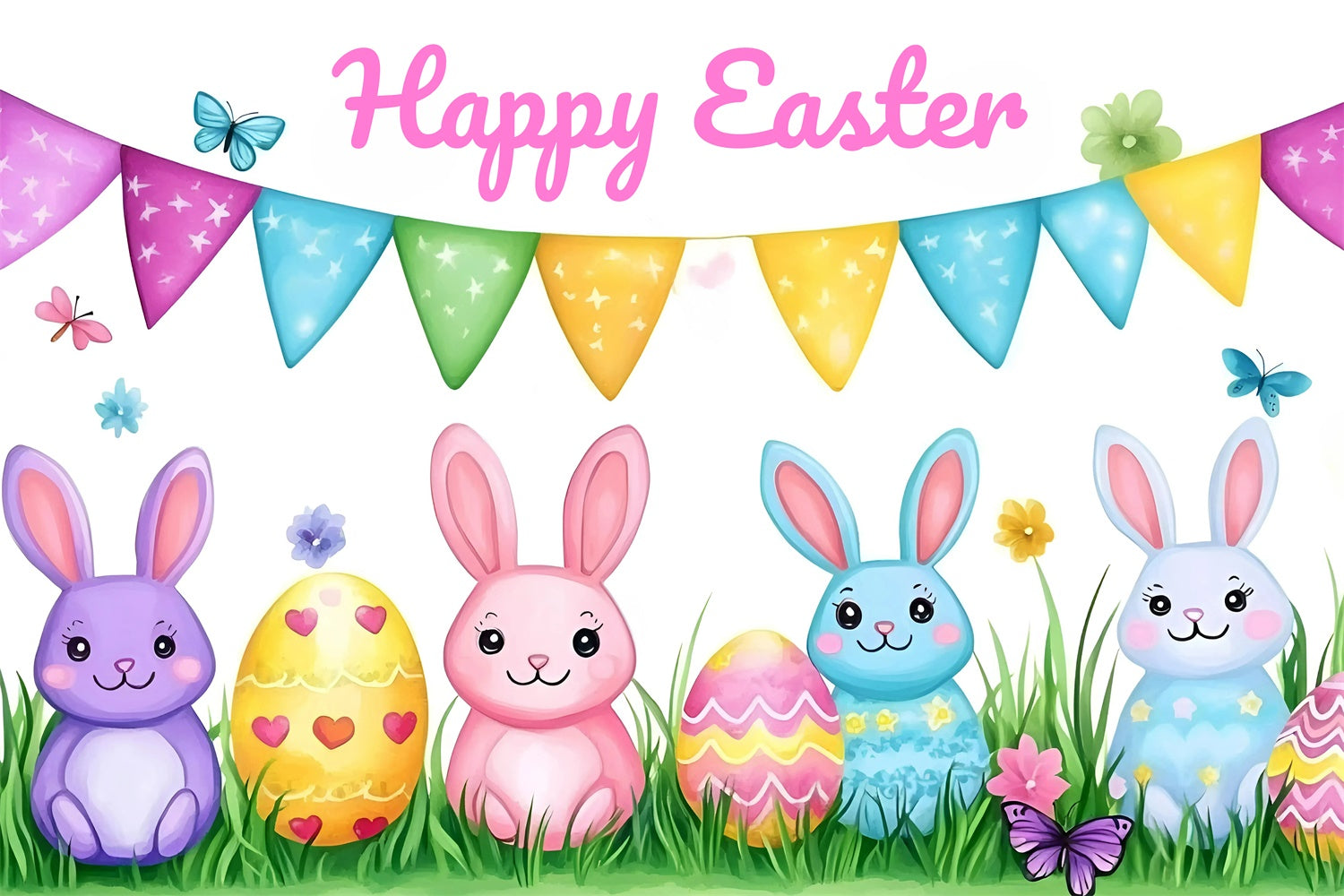Photo Backdrops Easter Colorful Cartoon Bunny Customized Backdrop GQ3-215