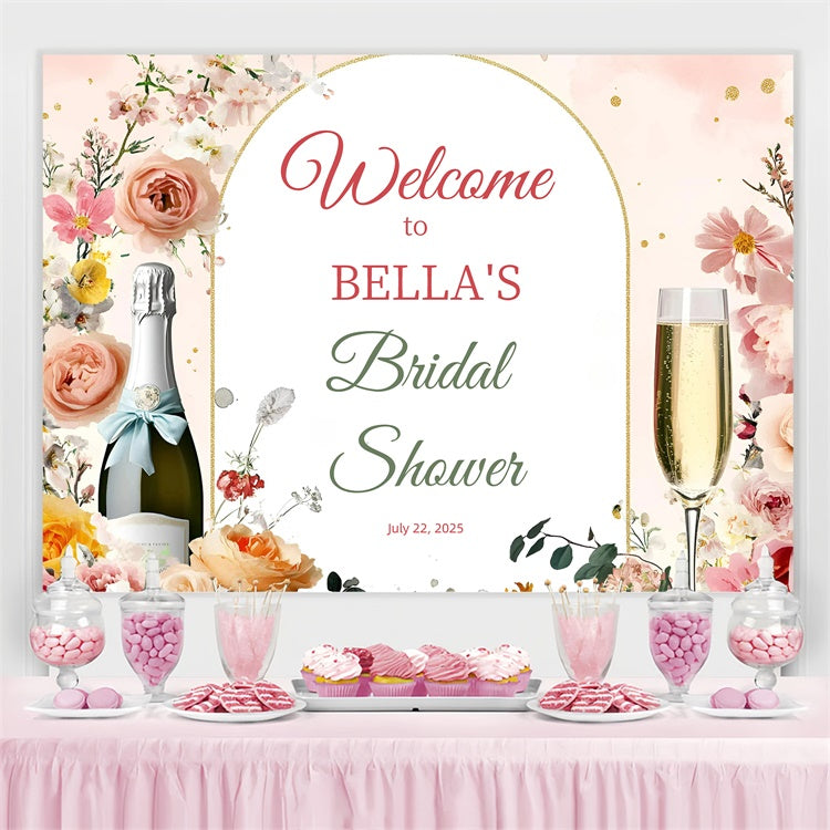 Bridal Shower Backdrop Ideas Golden Arch Pastel Flower Custom Backdrop GQ3-234