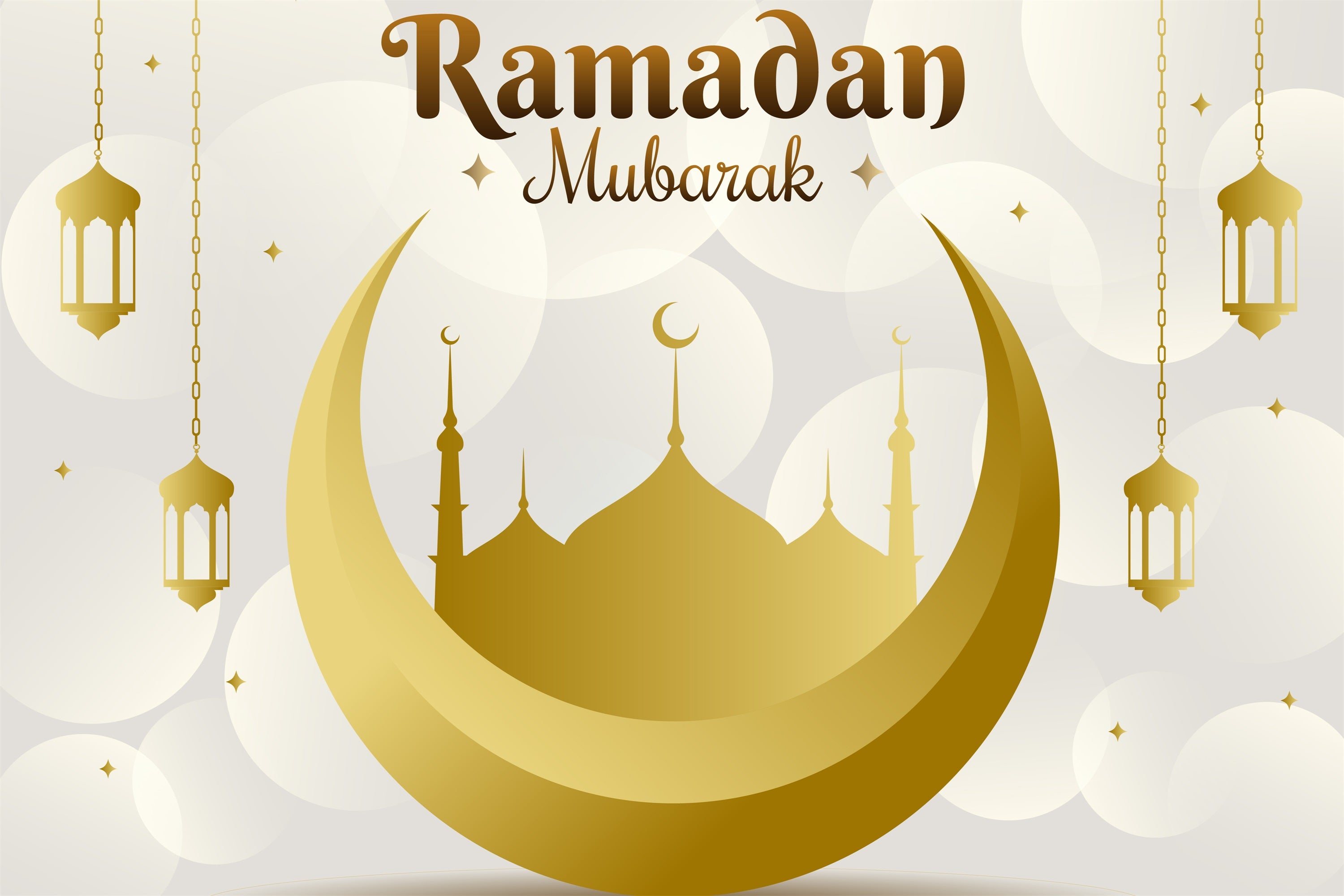 Ramadan Mubarak Backdrop Golden Crescent Hanging Lanterns Backdrop GQ3-24