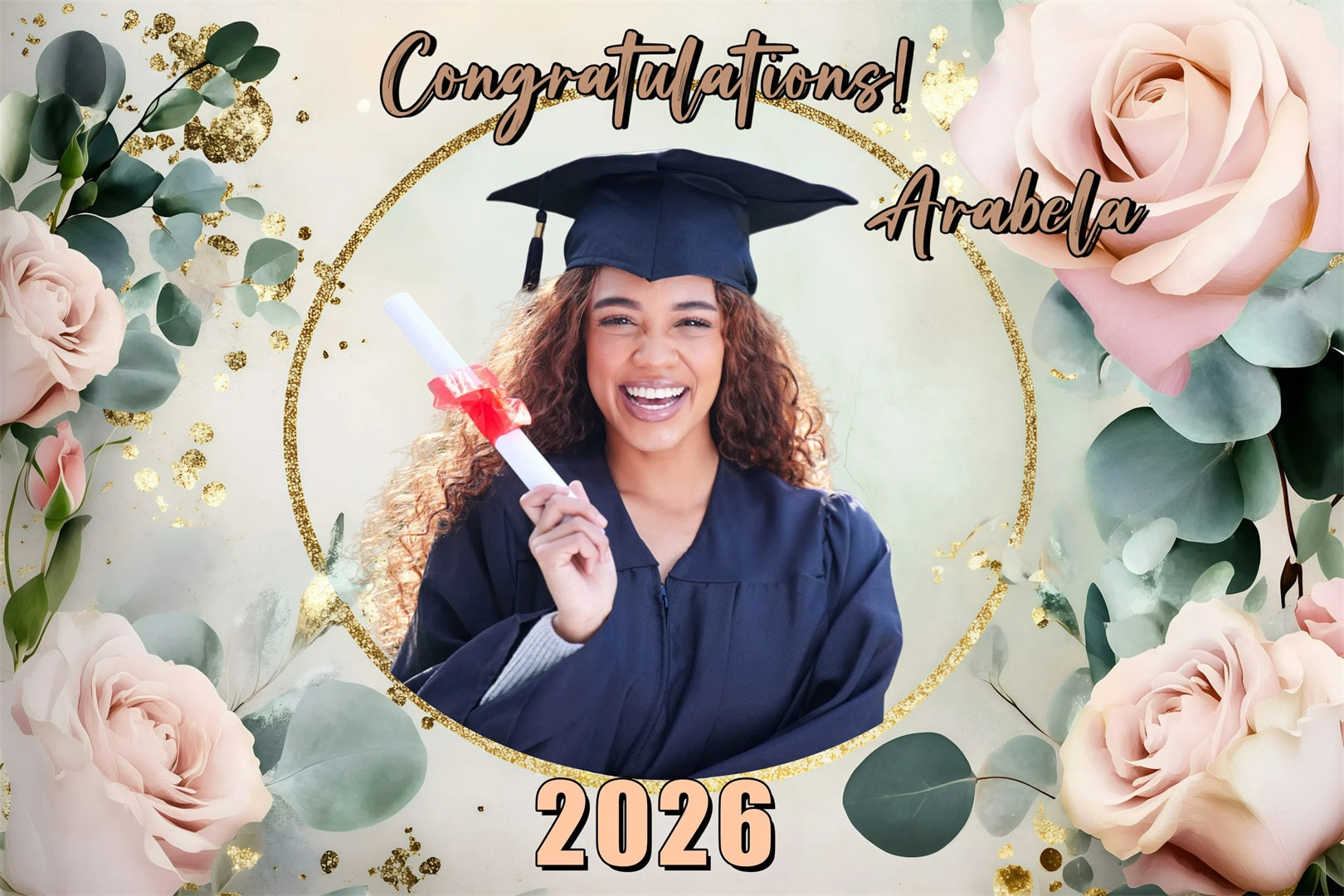 Personalized Graduation Backdrop Soft Rose Frame Graduation Party Backdrop GQ3-241