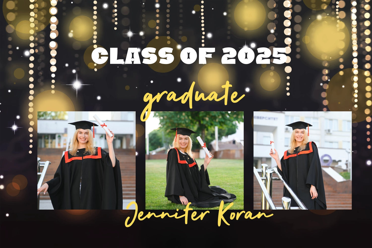 Custom Graduation Backdrop Sparkling String Lights Graduation Party Backdrop GQ3-249