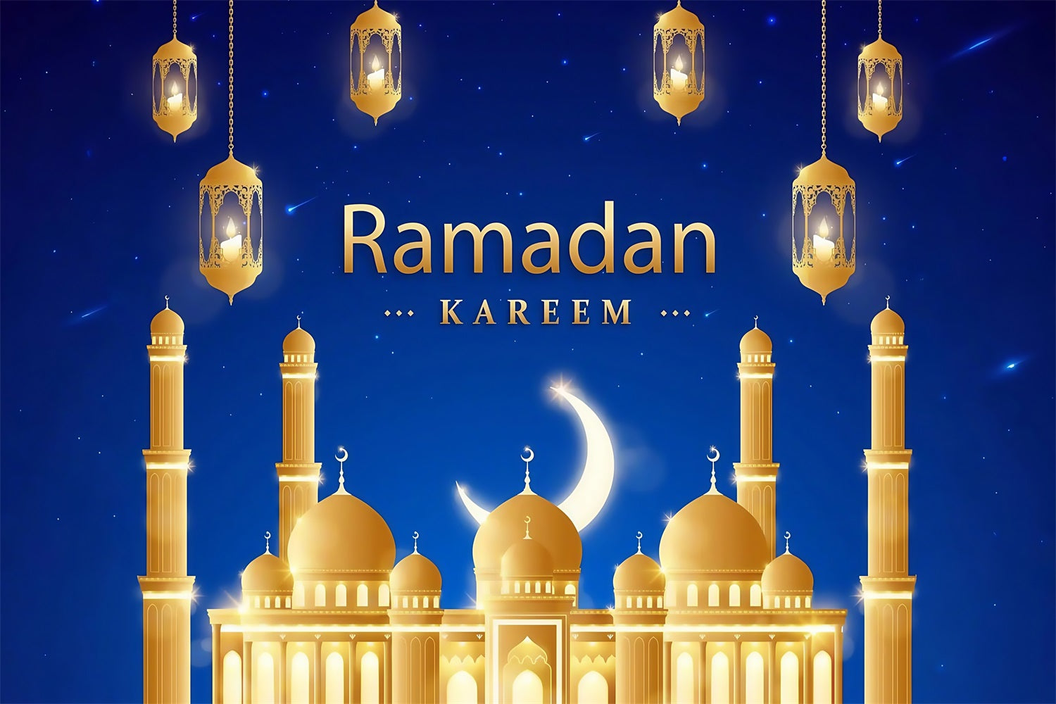 Ramadan Backdrops Majestic Golden Mosque Lanterns Backdrop GQ3-42