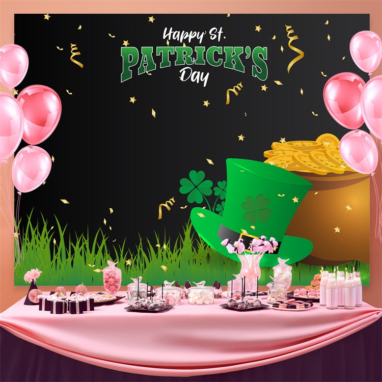 St Patricks Day Photo Backdrop Gold Pot Shamrock Party Backdrop GQ3-43