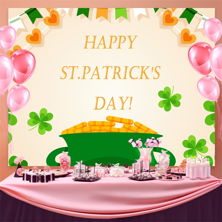 St Patricks Day Backdrops Green Luck Pot Charm Banner Backdrop GQ3-48