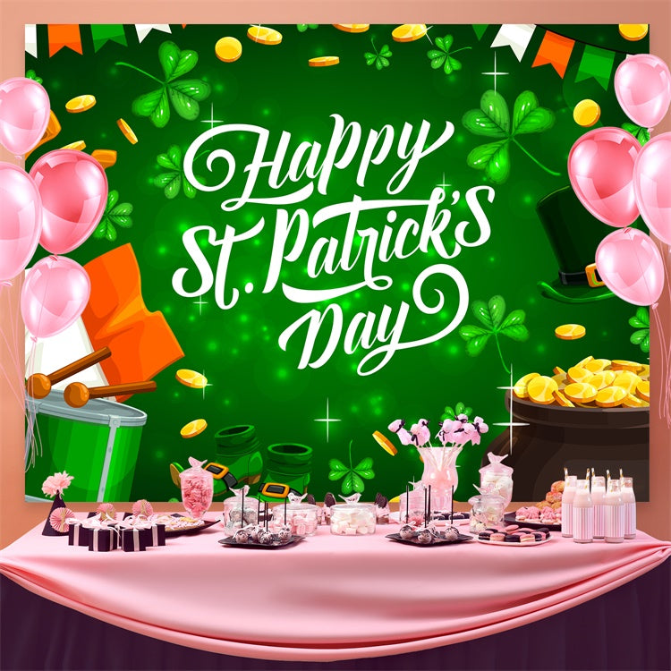 St Patricks Day Backdrops Glowing Green Shamrock Lucky Backdrop GQ3-58
