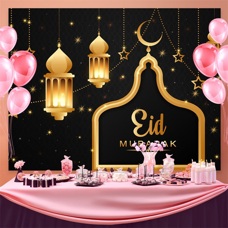 Eid Mubarak Backdrop Golden Lanterns Starry Eid Backdrop GQ3-61