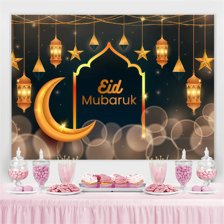 Eid Mubarak Backdrop Crescent Moon Hanging Lanterns Backdrop GQ3-62