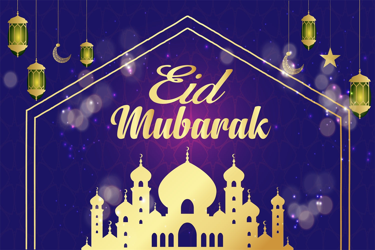 Eid Mubarak Backdrop Elegant Blue Eid Mubarak Backdrop GQ3-64