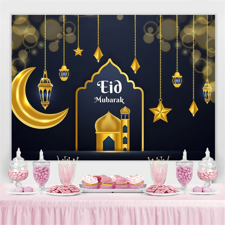 Eid Mubarak Backdrop Shimmering Eid Crescent Lights Backdrop GQ3-65