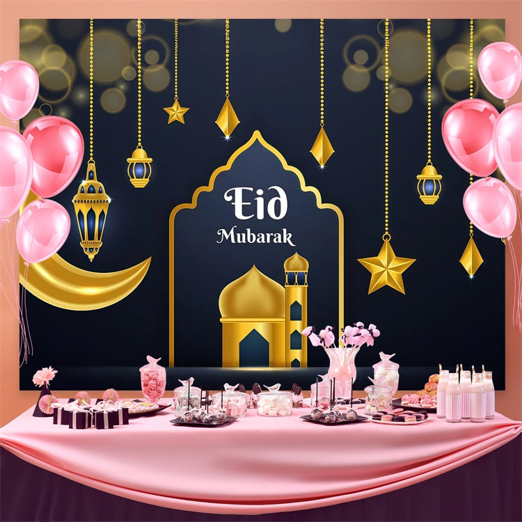 Eid Mubarak Backdrop Shimmering Eid Crescent Lights Backdrop GQ3-65