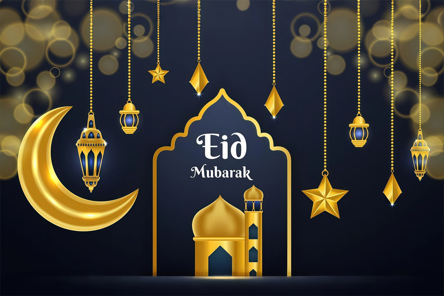 Eid Mubarak Backdrop Shimmering Eid Crescent Lights Backdrop GQ3-65