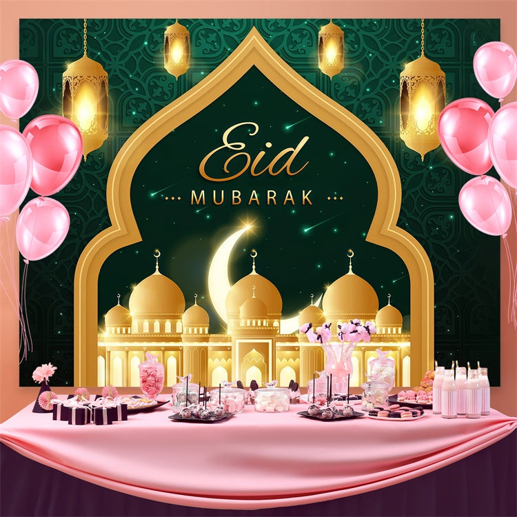 Eid Mubarak Backdrop Opulent Green Gold Eid Backdrop GQ3-66