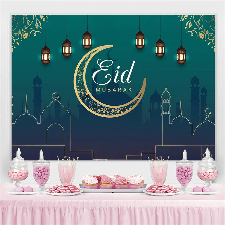 Eid Mubarak Backdrop Elegant Crescent Green Eid Backdrop GQ3-69