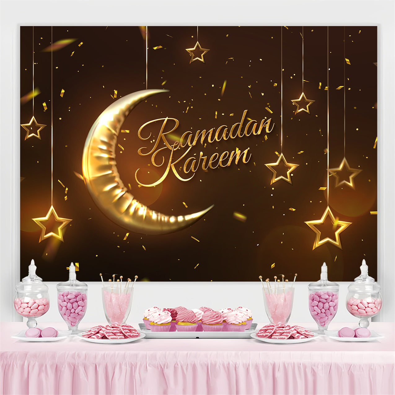 Ramadan Backdrops Golden Crescent Moon Backdrop GQ3-7