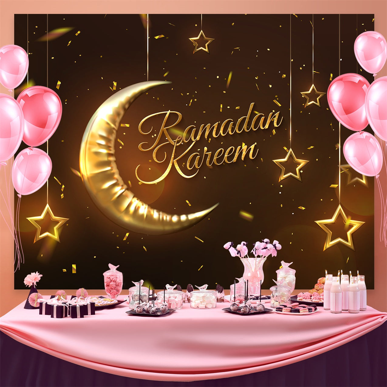 Ramadan Backdrops Golden Crescent Moon Backdrop GQ3-7