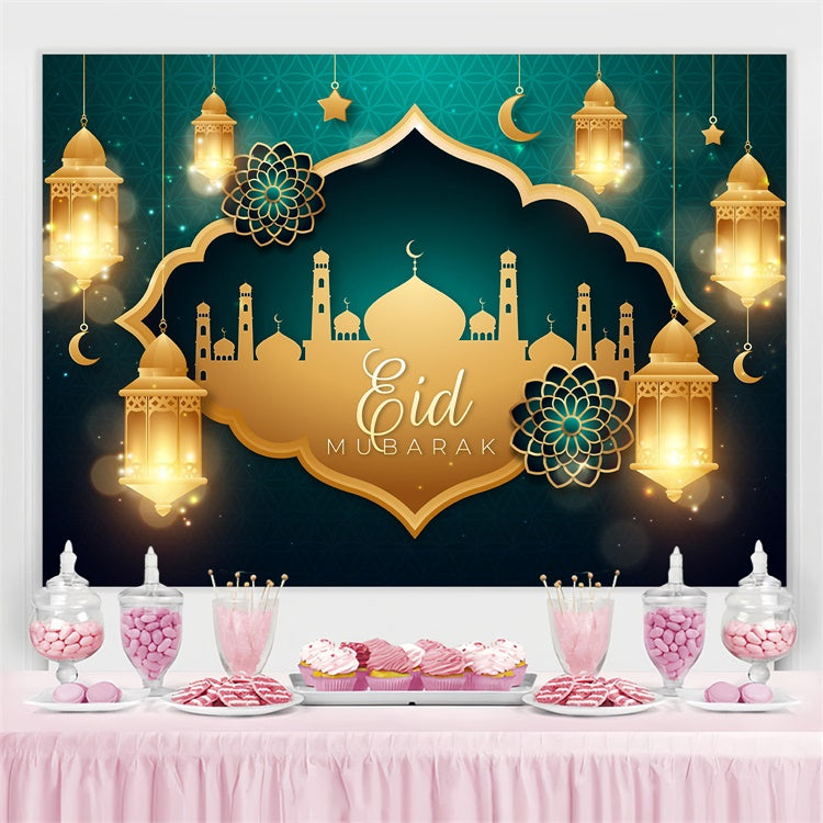 Eid Mubarak Backdrop Luxurious Gold Mosque Lantern Backdrop GQ3-70